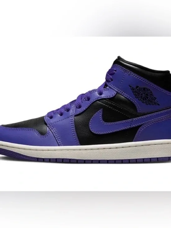 Nike Air Jordan 1 Mid Black Dark Concord Purple Sneakers Shoes 7Y Men’s 7 - Picture 2 of 12